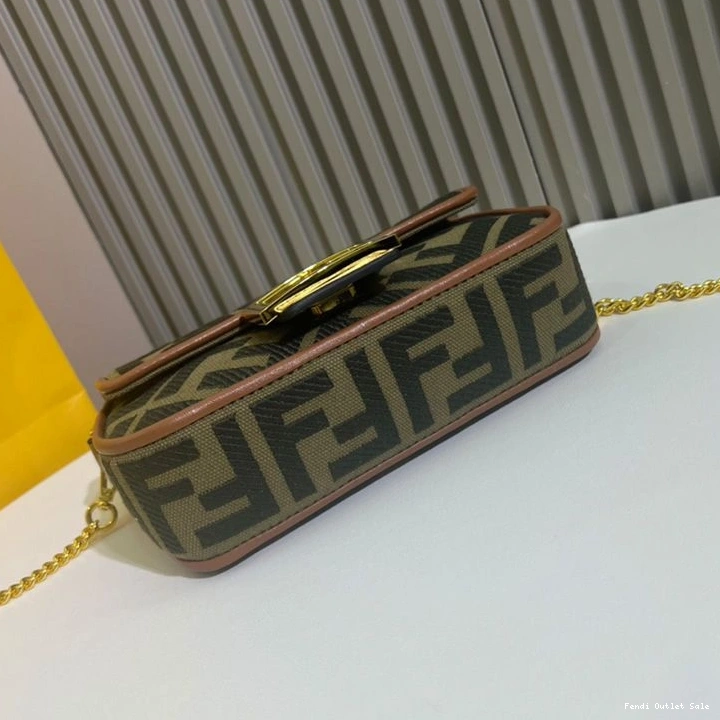 Cheap Fendi Mini FF In Green Bag Canvas Motif Baguette 0729